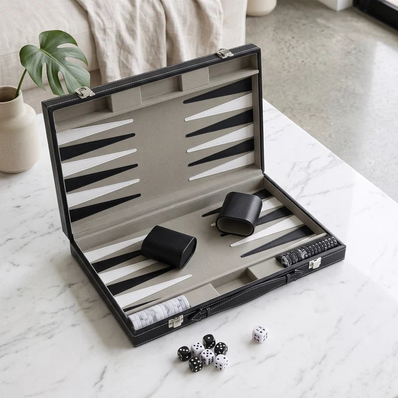 Havana Backgammon Set – Black Burl Leatherette Case