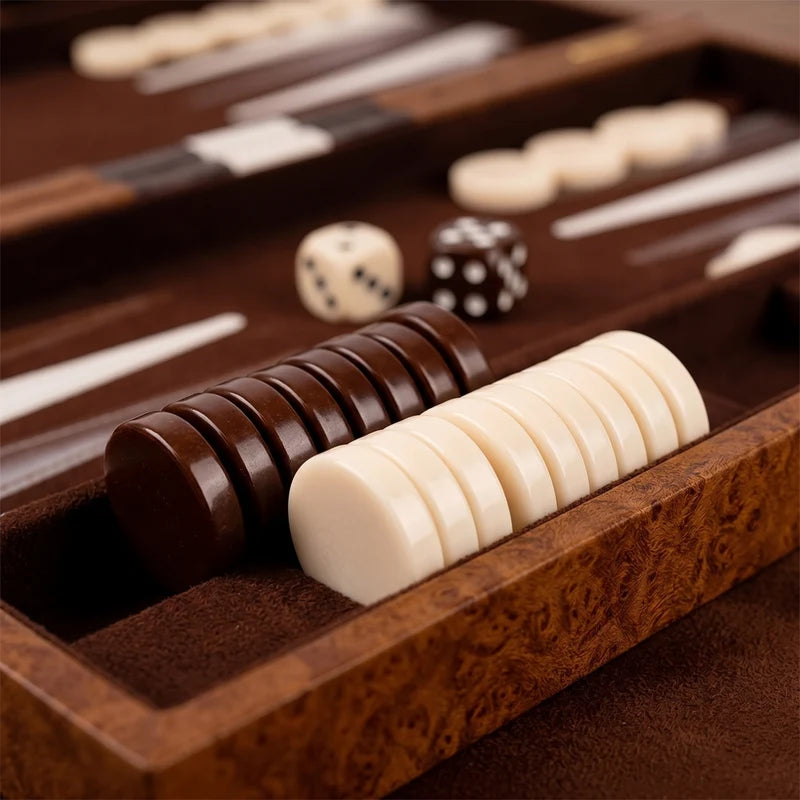 Havana Backgammon Set – Brown Burl Leatherette Case