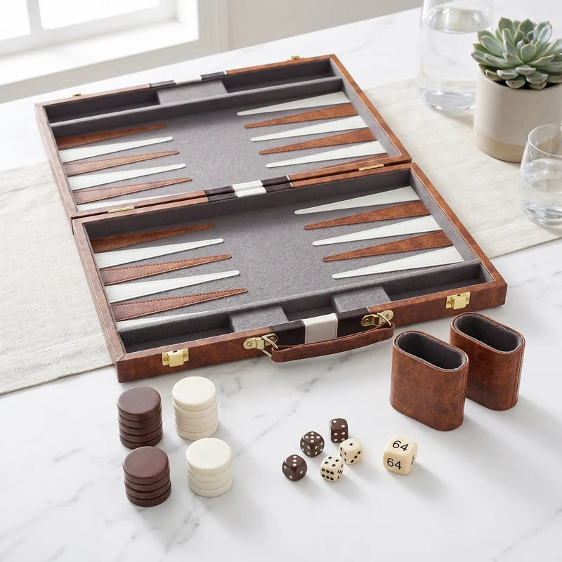 Havana Backgammon Set – Brown Burl Leatherette Case