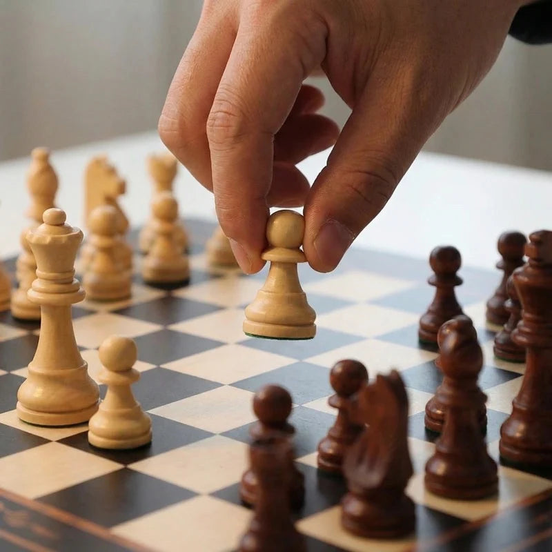 Walnut & Maple Wood Chess Set with Storage Drawers