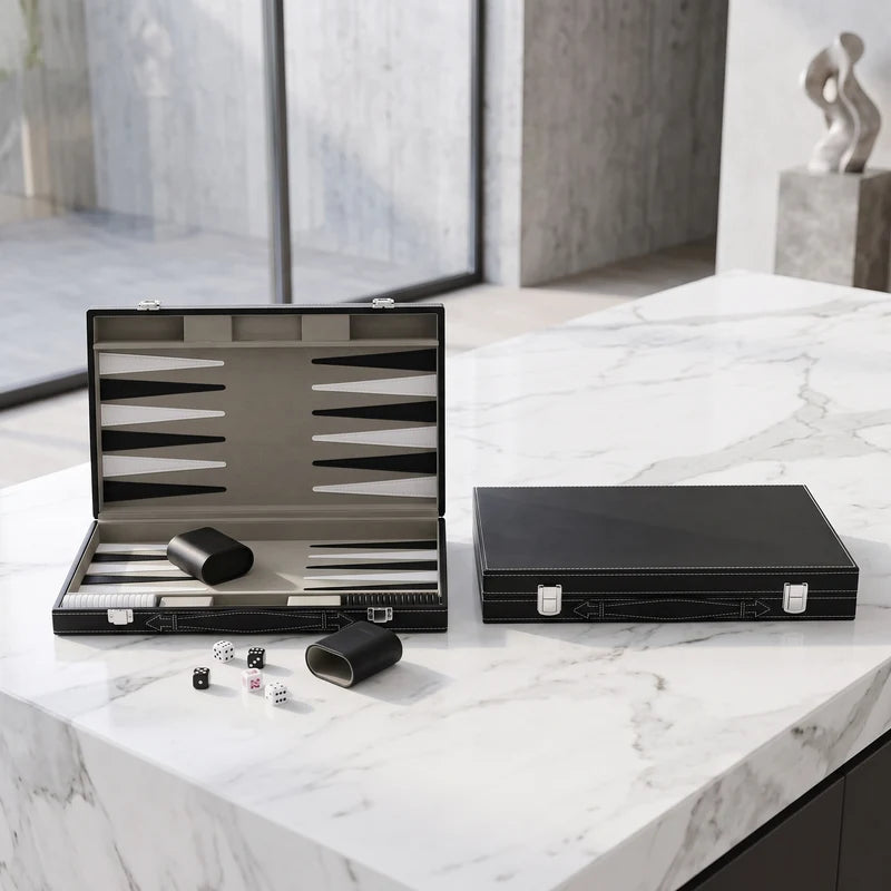 Havana Backgammon Set – Black Burl Leatherette Case