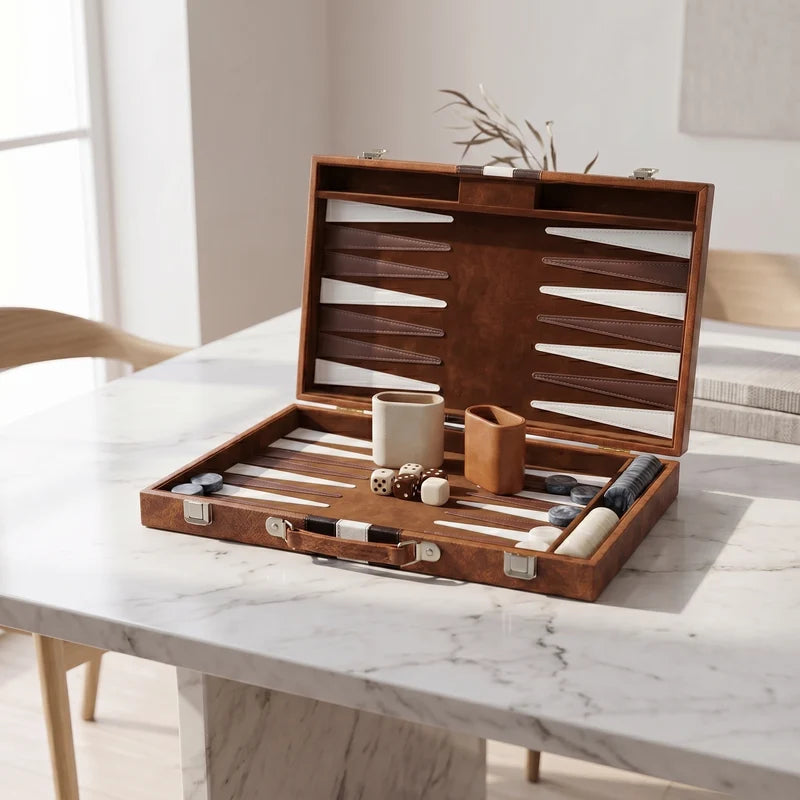 Havana Backgammon Set – Brown Burl Leatherette Case