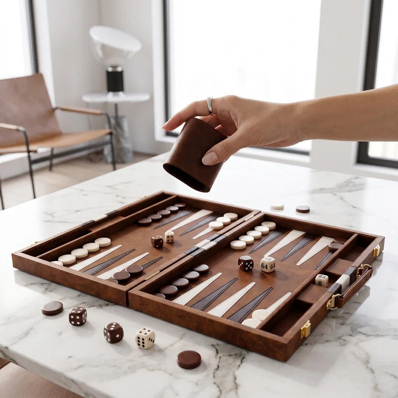 Havana Backgammon Set – Brown Burl Leatherette Case