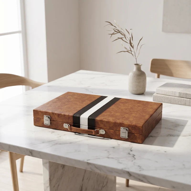 Havana Backgammon Set – Brown Burl Leatherette Case