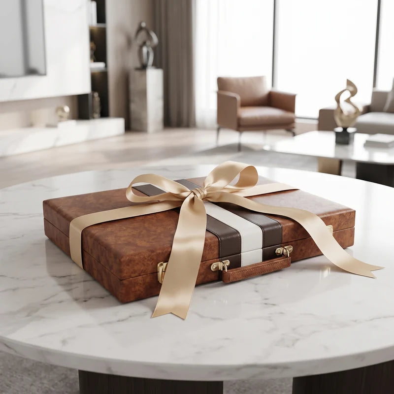 Havana Backgammon Set – Brown Burl Leatherette Case