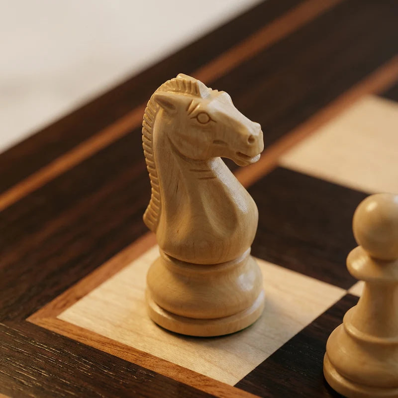 Walnut & Maple Wood Chess Set with Storage Drawers