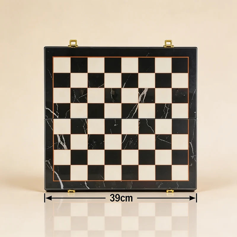 Folding Ebony Wood Chess Set with Metal Pieces